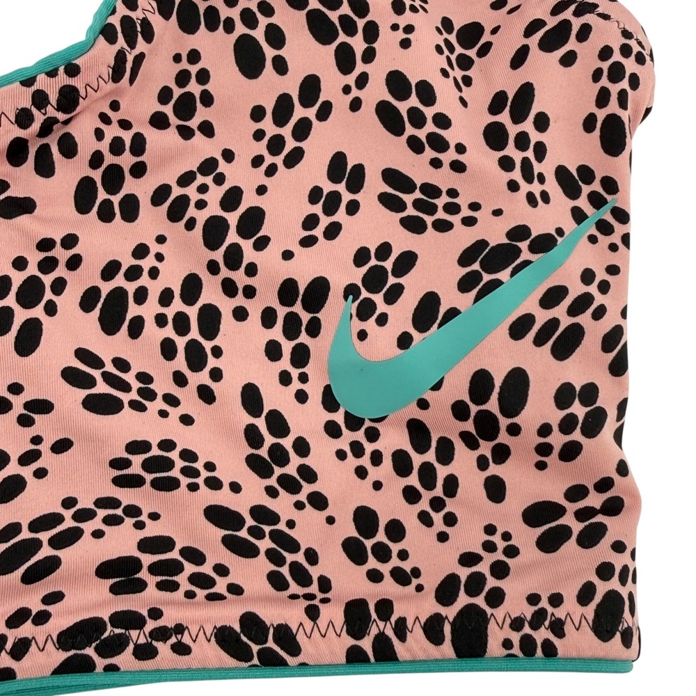 Nike Swim Womens Coral Black Party Dots Print Front Zip Bikini Top Medium NEW - Picture 5 of 11